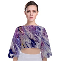 Marble Pattern Texture Tie Back Butterfly Sleeve Chiffon Top