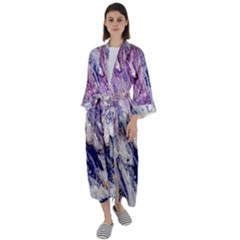 Marble Pattern Texture Maxi Satin Kimono