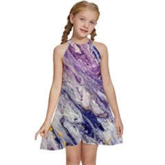 Marble Pattern Texture Kids  Halter Collar Waist Tie Chiffon Dress