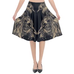 Animalsangry Male Lions Conflict Flared Midi Skirt by Jancukart