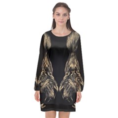 Animalsangry Male Lions Conflict Long Sleeve Chiffon Shift Dress 