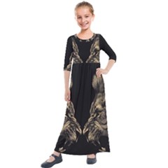 Animalsangry Male Lions Conflict Kids  Quarter Sleeve Maxi Dress