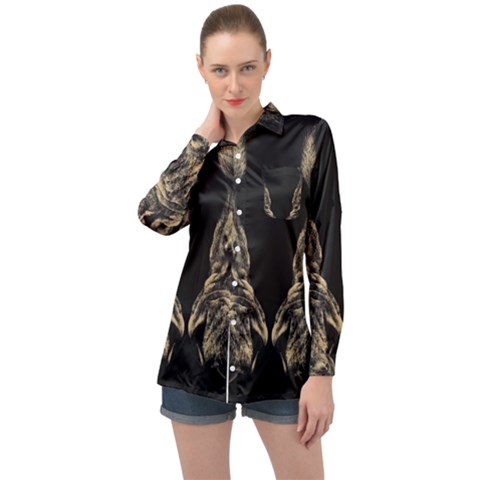 Animalsangry Male Lions Conflict Long Sleeve Satin Shirt by Jancukart