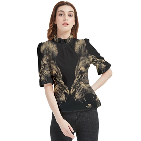 Animalsangry Male Lions Conflict Frill Neck Blouse by Jancukart