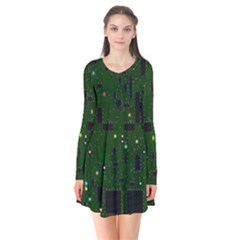 Board Conductors Circuits Long Sleeve V-neck Flare Dress