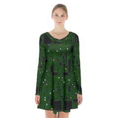 Board Conductors Circuits Long Sleeve Velvet V-neck Dress