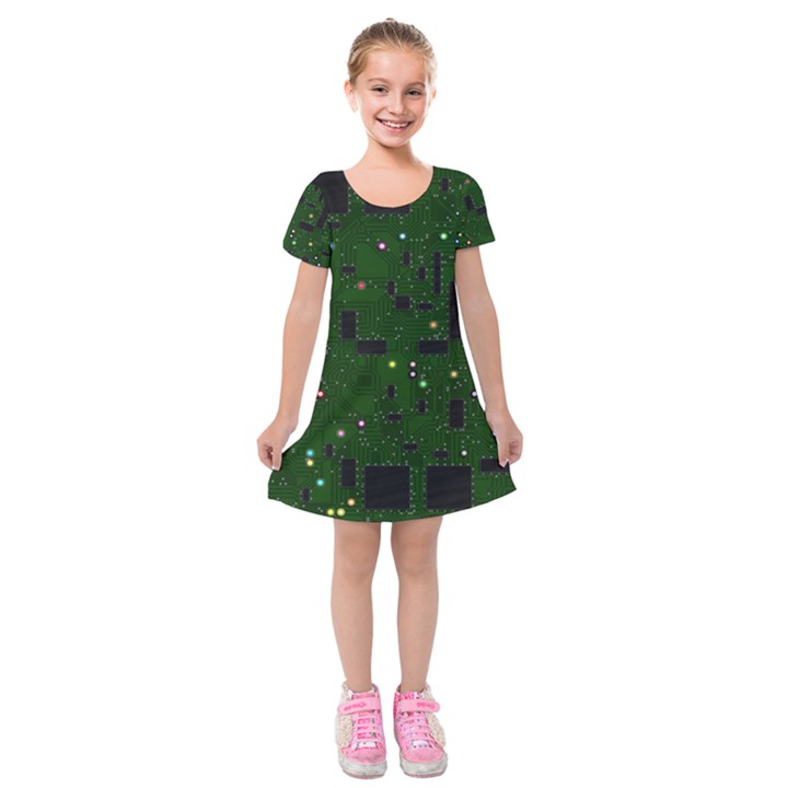 Board conductors circuits Kids  Short Sleeve Velvet Dress