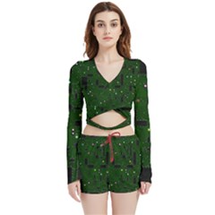 Board Conductors Circuits Velvet Wrap Crop Top And Shorts Set