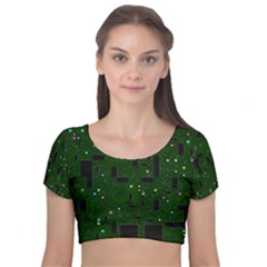 Board Conductors Circuits Velvet Short Sleeve Crop Top  by Jancukart