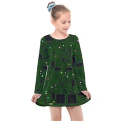 Board Conductors Circuits Kids  Long Sleeve Dress by Jancukart