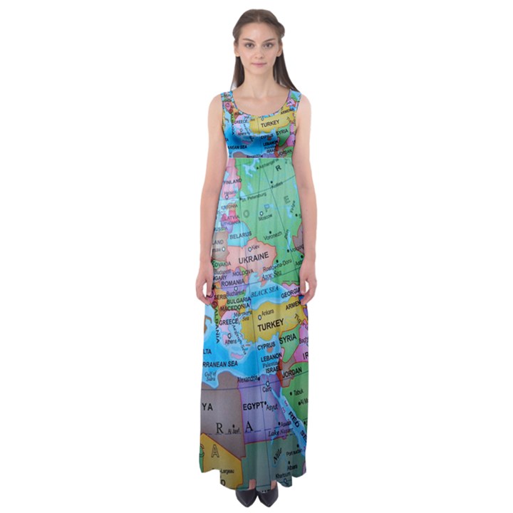 Globe world map maps europe Empire Waist Maxi Dress