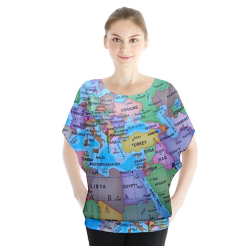 Globe World Map Maps Europe Batwing Chiffon Blouse by Jancukart