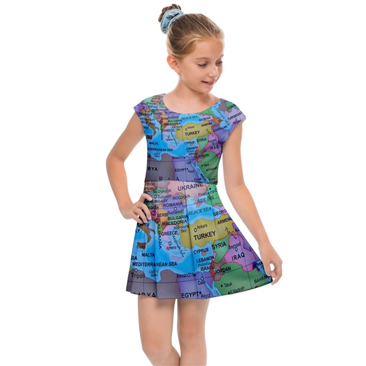 Globe world map maps europe Kids  Cap Sleeve Dress