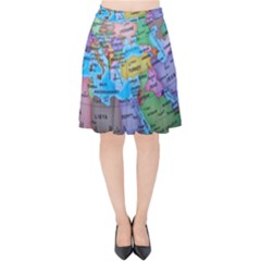 Globe World Map Maps Europe Velvet High Waist Skirt