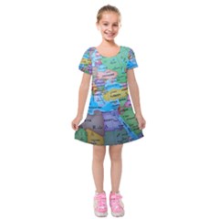 Globe World Map Maps Europe Kids  Short Sleeve Velvet Dress