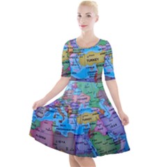 Globe World Map Maps Europe Quarter Sleeve A-line Dress by Jancukart