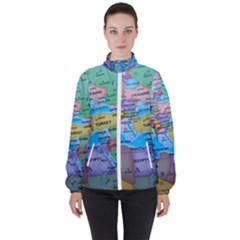 Globe World Map Maps Europe Women s High Neck Windbreaker by Jancukart