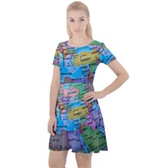 Globe World Map Maps Europe Cap Sleeve Velour Dress 