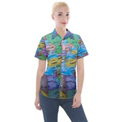 Globe World Map Maps Europe Women s Short Sleeve Pocket Shirt