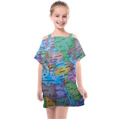 Globe World Map Maps Europe Kids  One Piece Chiffon Dress by Jancukart