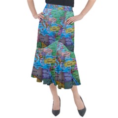 Globe World Map Maps Europe Midi Mermaid Skirt by Jancukart