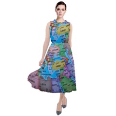 Globe World Map Maps Europe Round Neck Boho Dress