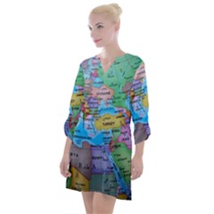 Globe World Map Maps Europe Open Neck Shift Dress