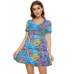 Globe World Map Maps Europe Tiered Short Sleeve Babydoll Dress by Jancukart