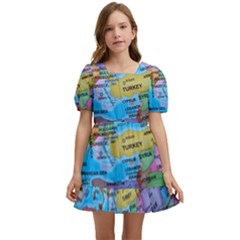 Globe World Map Maps Europe Kids  Short Sleeve Dolly Dress