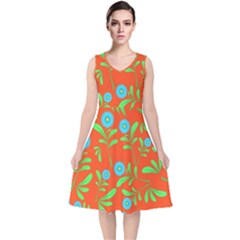 Background-texture-seamless-flowers V-neck Midi Sleeveless Dress 