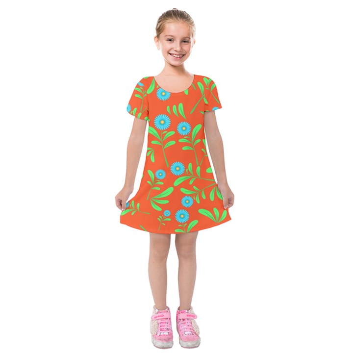 Background-texture-seamless-flowers Kids  Short Sleeve Velvet Dress