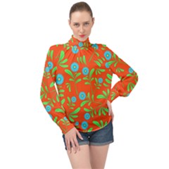 Background-texture-seamless-flowers High Neck Long Sleeve Chiffon Top