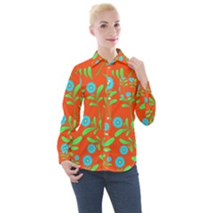 Background-texture-seamless-flowers Women s Long Sleeve Pocket Shirt