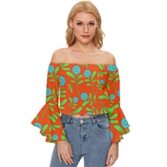 Background-texture-seamless-flowers Off Shoulder Flutter Bell Sleeve Top