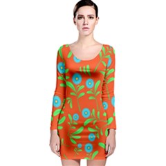 Background-texture-seamless-flowers Long Sleeve Bodycon Dress