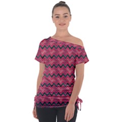 Background-pattern-structure Off Shoulder Tie-up Tee