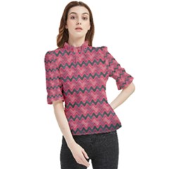 Background-pattern-structure Frill Neck Blouse