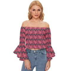 Background-pattern-structure Off Shoulder Flutter Bell Sleeve Top