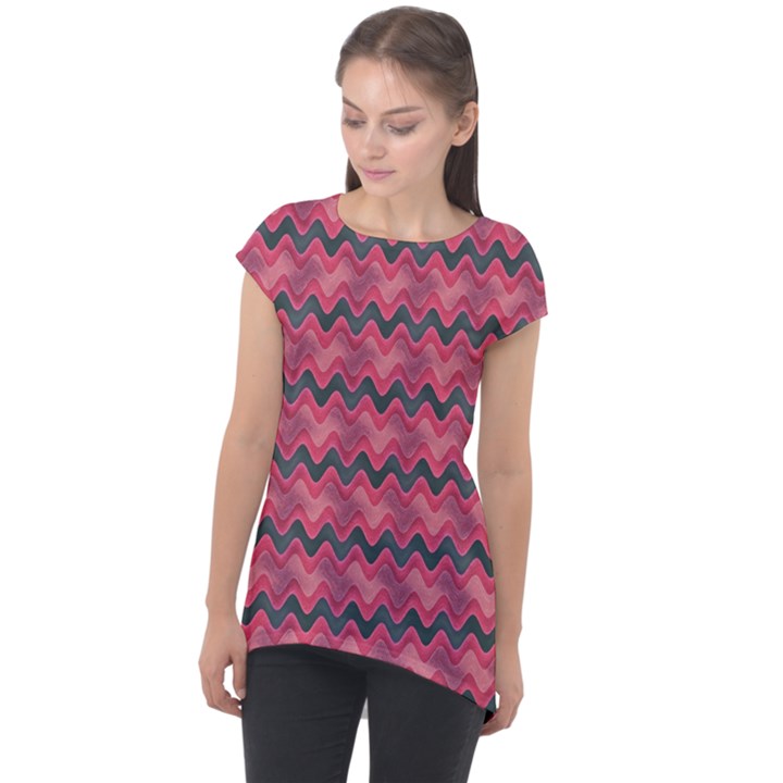 Background-pattern-structure Cap Sleeve High Low Top