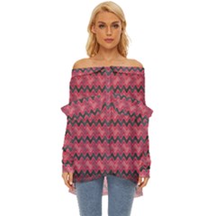 Background-pattern-structure Off Shoulder Chiffon Pocket Shirt