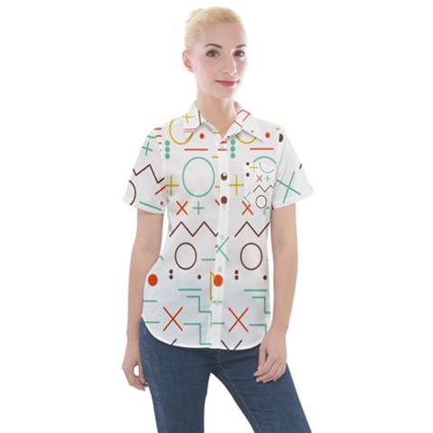 Mathematics Geometry Geometric Shape Euclidean Pattern Women s Short Sleeve Pocket Shirt by Sapixe