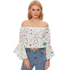 Mathematics Geometry Geometric Shape Euclidean Pattern Off Shoulder Flutter Bell Sleeve Top