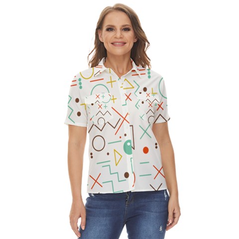 Mathematics Geometry Geometric Shape Euclidean Pattern Women s Short Sleeve Double Pocket Shirt by Sapixe