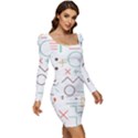 Mathematics Geometry Geometric Shape Euclidean Pattern Women Long Sleeve Ruched Stretch Jersey Dress View2