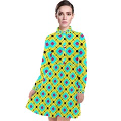 Abstract Pattern Tiles Square Design Modern Long Sleeve Chiffon Shirt Dress