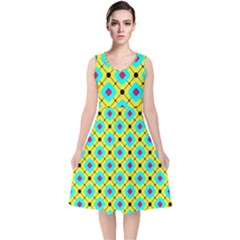 Abstract Pattern Tiles Square Design Modern V-neck Midi Sleeveless Dress  by Amaryn4rt