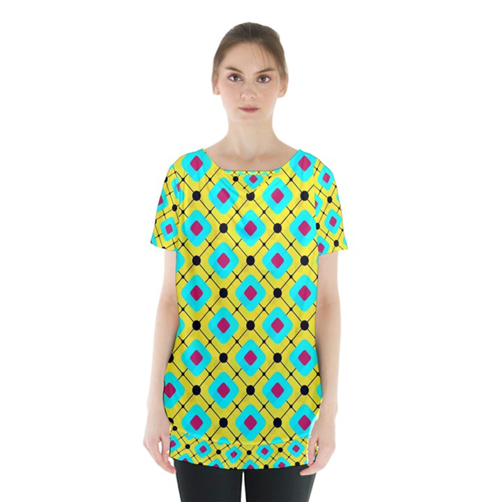 Abstract Pattern Tiles Square Design Modern Skirt Hem Sports Top