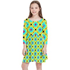 Abstract Pattern Tiles Square Design Modern Kids  Quarter Sleeve Skater Dress by Amaryn4rt