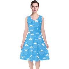 Pattern Blue Bubble Pattern Background V-neck Midi Sleeveless Dress  by Amaryn4rt