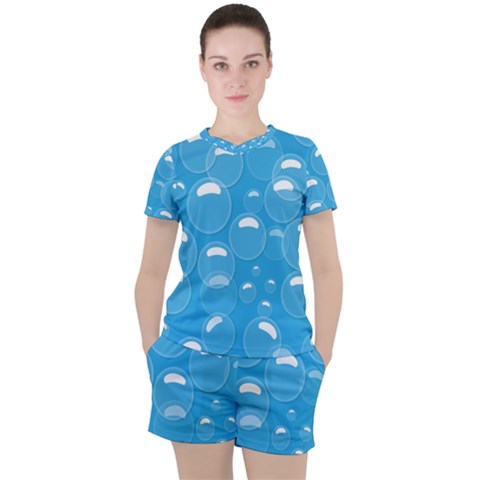 Pattern Blue Bubble Pattern Background Women s Tee And Shorts Set by Amaryn4rt